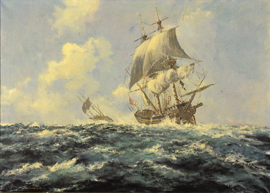 MARINE SCENE (BRITISH MAN O'WAR IN ROUGH SEA) by George K. Gillespie sold for 3,301 at Whyte's Auctions