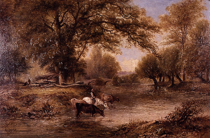 RIVER SCENE WITH HORSEMAN AND CATTLE by George Leslie (19th Century) (19th Century) at Whyte's Auctions
