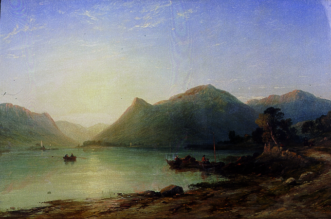 BOATS ON LAKE AT SUNSET by James Francis Danby RBA (1816-1875) at Whyte's Auctions