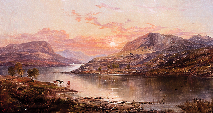 SUNSET OVER IRISH LAKES WITH GRAZING CATTLE by William McEvoy RHA (fl.1858-1880) RHA (fl.1858-1880) at Whyte's Auctions