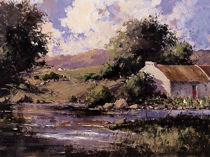 DONEGAL COTTAGE BY A RIVER by George K. Gillespie RUA (1924-1995) RUA (1924-1995) at Whyte's Auctions