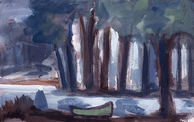 WOODS, RIVER AND ROWING BOAT by Markey Robinson (1918-1999) at Whyte's Auctions