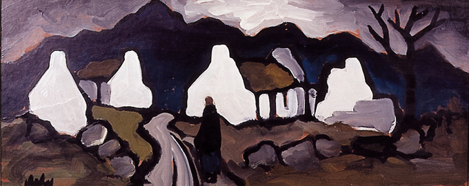 WEST OF IRELAND VILLAGE WITH FIGURE by Markey Robinson (1918-1999) at Whyte's Auctions