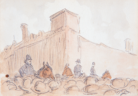 POLICE AND CROWDS OUTSIDE KILMAINHAM JAIL by Jack Butler Yeats RHA (1871-1957) at Whyte's Auctions