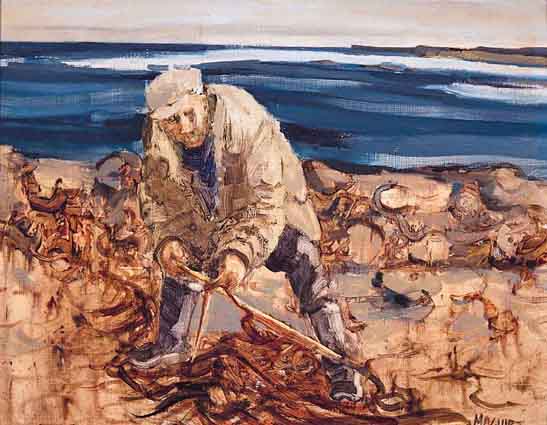 MAN HARVESTING KELP by Cecil Maguire RHA RUA (1930-2020) at Whyte's Auctions