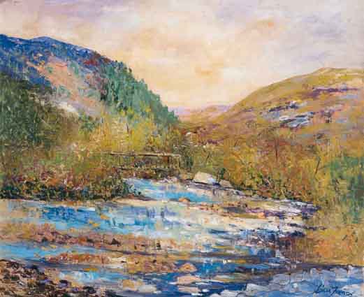 FOOTBRIDGE AT BARAVORE, GLENMALURE, CO. WICKLOW by Liam Treacy (b.1934) at Whyte's Auctions
