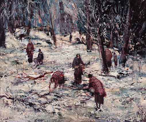 FAGGOT GATHERERS IN THE SNOW by George Campbell RHA (1917-1979) RHA (1917-1979) at Whyte's Auctions