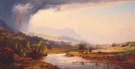 LANDSCAPE WITH VIEW TOWARDS TOWN AND GRAZING CATTLE IN FOREGROUND by John Faulkner sold for �4,570 at Whyte's Auctions