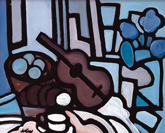 BREAD, FRUIT, GUITAR & FLOWERS by Markey Robinson (1918-1999) (1918-1999) at Whyte's Auctions