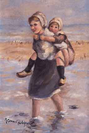 RIDING PIGGYBACK - CHILDREN PLAYING BY THE SEA by Robert Gemmell Hutchinson RSA RWS (1855-1936) RSA RWS (1855-1936) at Whyte's Auctions
