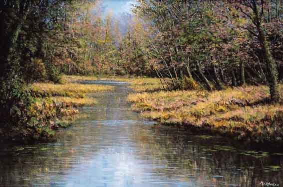 PONLANASS RIVER ABOVE GLENDALOUGH CO. WICKLOW by Gerry Marjoram (b.1936) at Whyte's Auctions