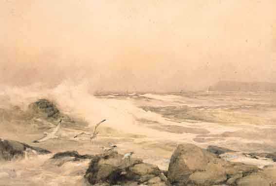 WAVES BREAKING, WITH A VIEW OF CLIFFS IN DISTANE by Helen O'Hara sold for �952 at Whyte's Auctions