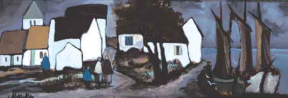 SEASIDE VILLAGE WITH FIGURES AND BOATS by Markey Robinson (1918-1999) at Whyte's Auctions