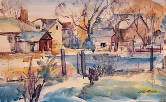 CANADIAN VILLAGE by Dennis Henry Osborne RUA (1919-2016) at Whyte's Auctions