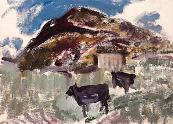OIL SKETCH OF COWS IN PASTURE, ARAN by Elizabeth Rivers (1903-1964) at Whyte's Auctions