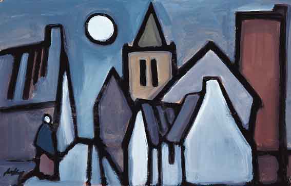 FULL MOON OVER THE VILLAGE by Markey Robinson (1918-1999) at Whyte's Auctions