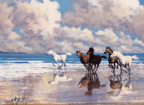 WILD PONIES ON BEACH, WEST OF IRELAND by Tony McNally (b.1953) (b.1953) at Whyte's Auctions