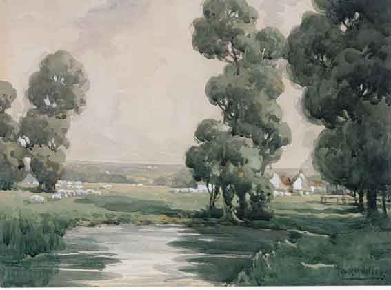 SUMMER LANDSCAPE WITH SHEEP GRAZING by Frank McKelvey RHA RUA (1895-1974) at Whyte's Auctions