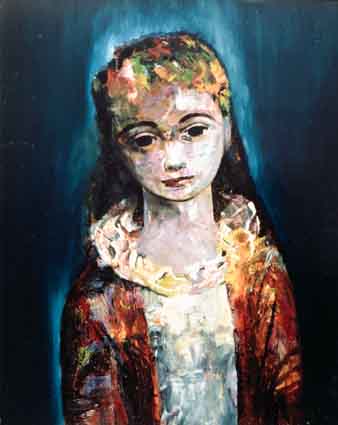GIRL IN A TURQOUISE DRESS AND A RED JACKET by Daniel O'Neill (1920-1974) at Whyte's Auctions