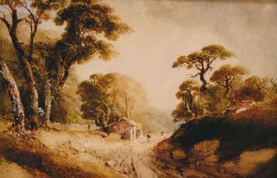 FIGURES ON A WOODED ROAD WITH COTTAGES by William Guy Wall (1792-1864) at Whyte's Auctions