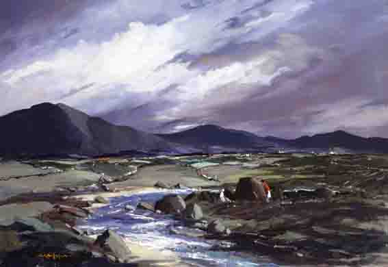 WEST OF IRELAND LANDSCAPE WITH FIGURES BY A RIVER by George K. Gillespie RUA (1924-1995) at Whyte's Auctions