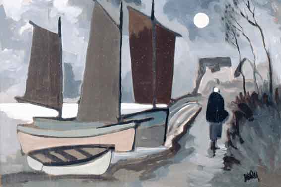 BOATS AND SHAWLIES BY MOONLIGHT by Markey Robinson (1918-1999) at Whyte's Auctions