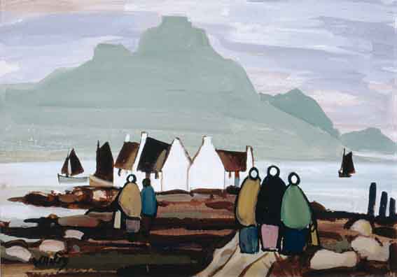 VILLAGE WITH YACHTS AND FIGURES by Markey Robinson (1918-1999) at Whyte's Auctions