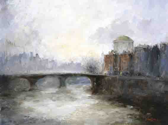 RIVER LIFFEY WITH VIEW OF THE FOUR COURTS by Leo Earley sold for �2,539 at Whyte's Auctions