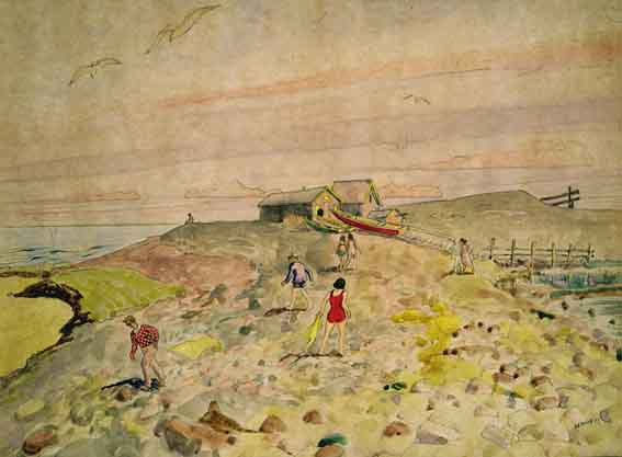 FIGURES WALKING OVER STONY GROUND TOWARDS THE SEA by Harry Kernoff sold for �5,000 at Whyte's Auctions