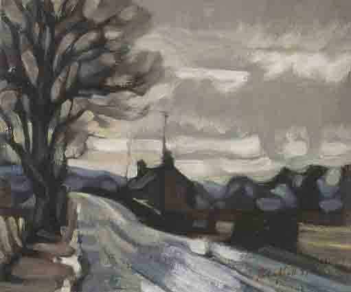 VILLAGE IN WINTER by George Campbell RHA (1917-1979) RHA (1917-1979) at Whyte's Auctions