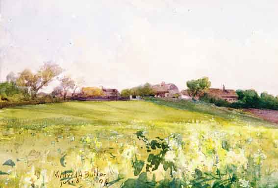 VIEW OF COTTAGES ACROSS SUMMER FIELDS by Mildred Anne Butler RWS (1858-1941) at Whyte's Auctions