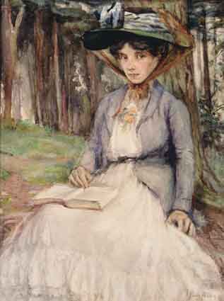 PORTRAIT OF A LADY READING OUTDOORS by Joseph Poole Addey sold for �2,900 at Whyte's Auctions