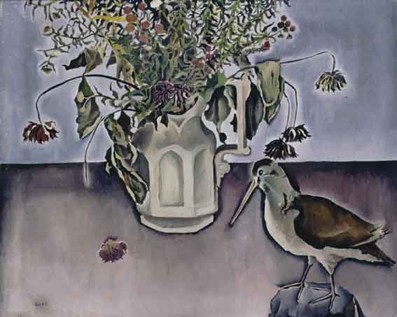 STILL LIFE WITH STUFFED WOODCOCK AND VASE OF FLOWERS by Patrick Swift (1927-1983) at Whyte's Auctions