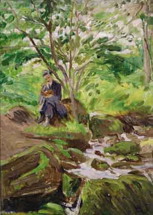 SEAMUS READING BY A WOODED STREAM by Estella Frances Solomons HRHA (1882-1968) at Whyte's Auctions