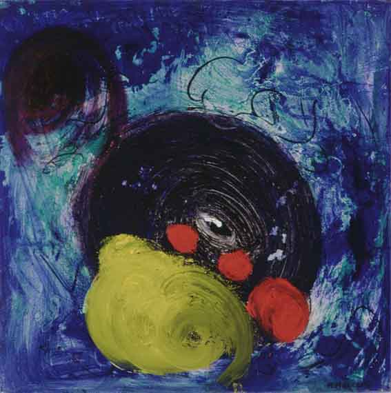 RED, YELLOW AND BLACK CIRCLES ON BLUE by Michael Mulcahy (b.1952) at Whyte's Auctions