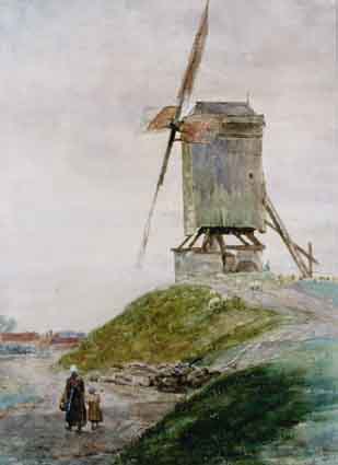 DUTCH WINDMILL WITH FIGURES ON A PATH AND SHEPHERD AND FLOCK IN DISTANCE by Claude Hayes sold for �1,900 at Whyte's Auctions