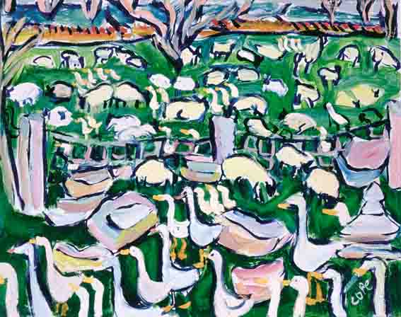 FARM SCENE WITH GEESE AND SHEEP by Elizabeth Cope (b.1952) (b.1952) at Whyte's Auctions