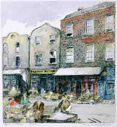 MOORE STREET MARKET, DUBLIN by Flora H. Mitchell (1890-1973) (1890-1973) at Whyte's Auctions