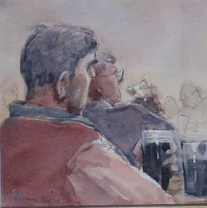 ARTIST (SELF PORTRAIT) PLUS THREE STUDIES OF MEN DRINKING PINTS by Thomas Ryan PPRHA (1929-2021) at Whyte's Auctions