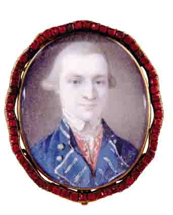 PORTRAIT OF A YOUNG MAN IN A TIE WIG, WEARING A RED WAISTCOAT AND BLUE COAT WITH SILVER BUTTONS at Whyte's Auctions