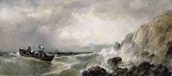 STORMY WEATHER OFF THE ROCKS AT HOWTH, IRELAND by Edwin Hayes RHA RI ROI (1819-1904) at Whyte's Auctions