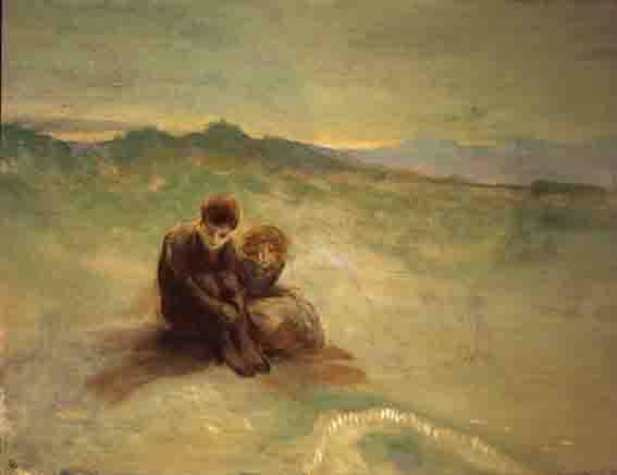 CHILDREN SEATED NEAR SAND DUNES at Whyte's Auctions