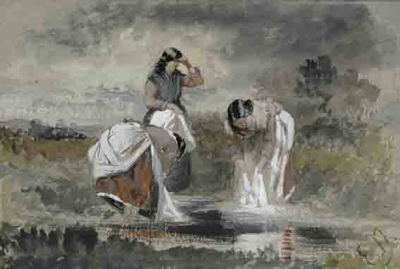 STUDY OF WOMEN DOING WASHING IN A STREAM by Erskine Nicol ARA RSA (1825-1904) at Whyte's Auctions