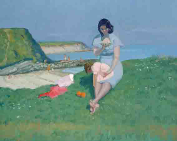 MOTHER AND CHILD BY SEASIDE by Patrick Leonard sold for �4,000 at Whyte's Auctions