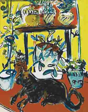INTERIOR WITH HOUSE-PLANTS AND CAT by Elizabeth Cope (b.1952) (b.1952) at Whyte's Auctions