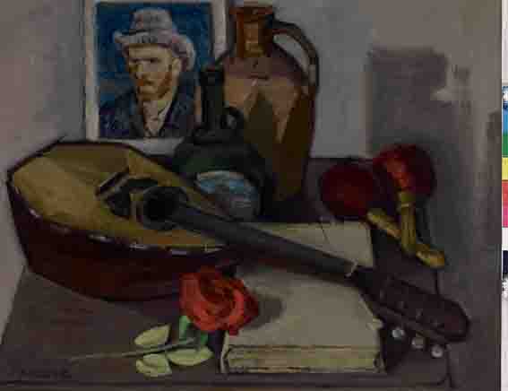 STILL LIFE WITH VAN GOGH PRINT by Dennis Henry Osborne RUA (1919-2016) at Whyte's Auctions
