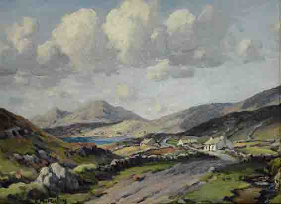 COASTAL ROAD WITH COTTAGES AND HILLS by Charles J. McAuley RUA ARSA (1910-1999) at Whyte's Auctions