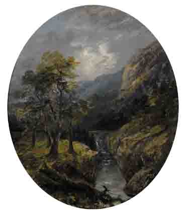 LANDSCAPE WITH RIVER AND BRIDGE by William McEvoy RHA (fl.1858-1880) at Whyte's Auctions