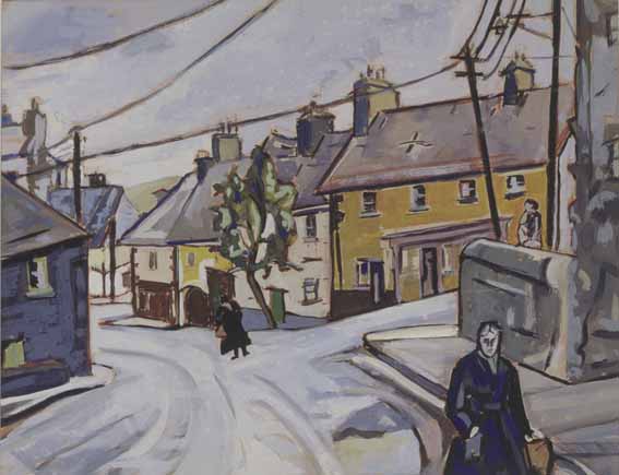 FIGURES IN STREET, WESTPORT, COUNTY MAYO by Kitty Wilmer O'Brien RHA PWCSI (1910-1982) at Whyte's Auctions