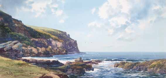 SEA CLIFFS WITH GULLS ON A FINE DAY by Kathleen Isabella Mackie ARUA (1899-1996) at Whyte's Auctions